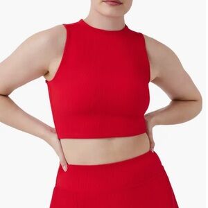 Spanx Red Contour Rib Mock Neck Crop Top